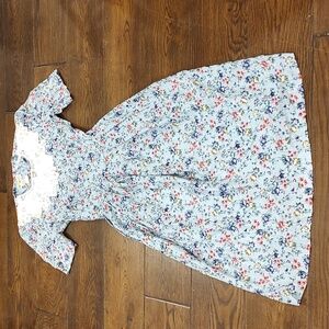 Vintage Karin Stevens Blue Floral Lace Collar Pleated Maxi w Shoulder Pads